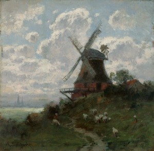 Windmill on cloudy day